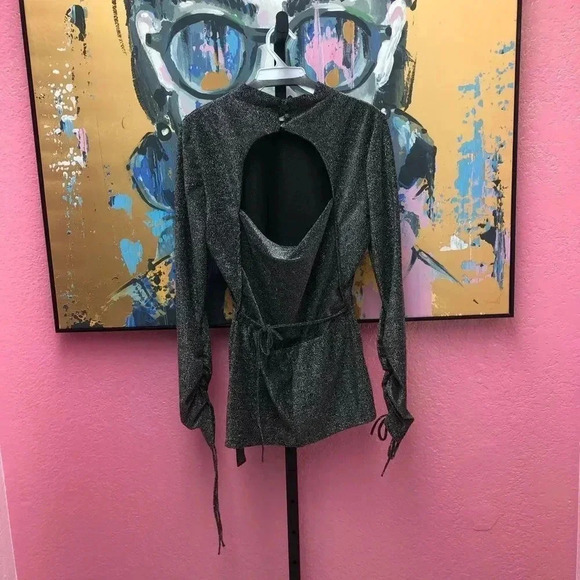 TOPSHOP Shimmer Open Back High Neck Top - Picture 2 of 3